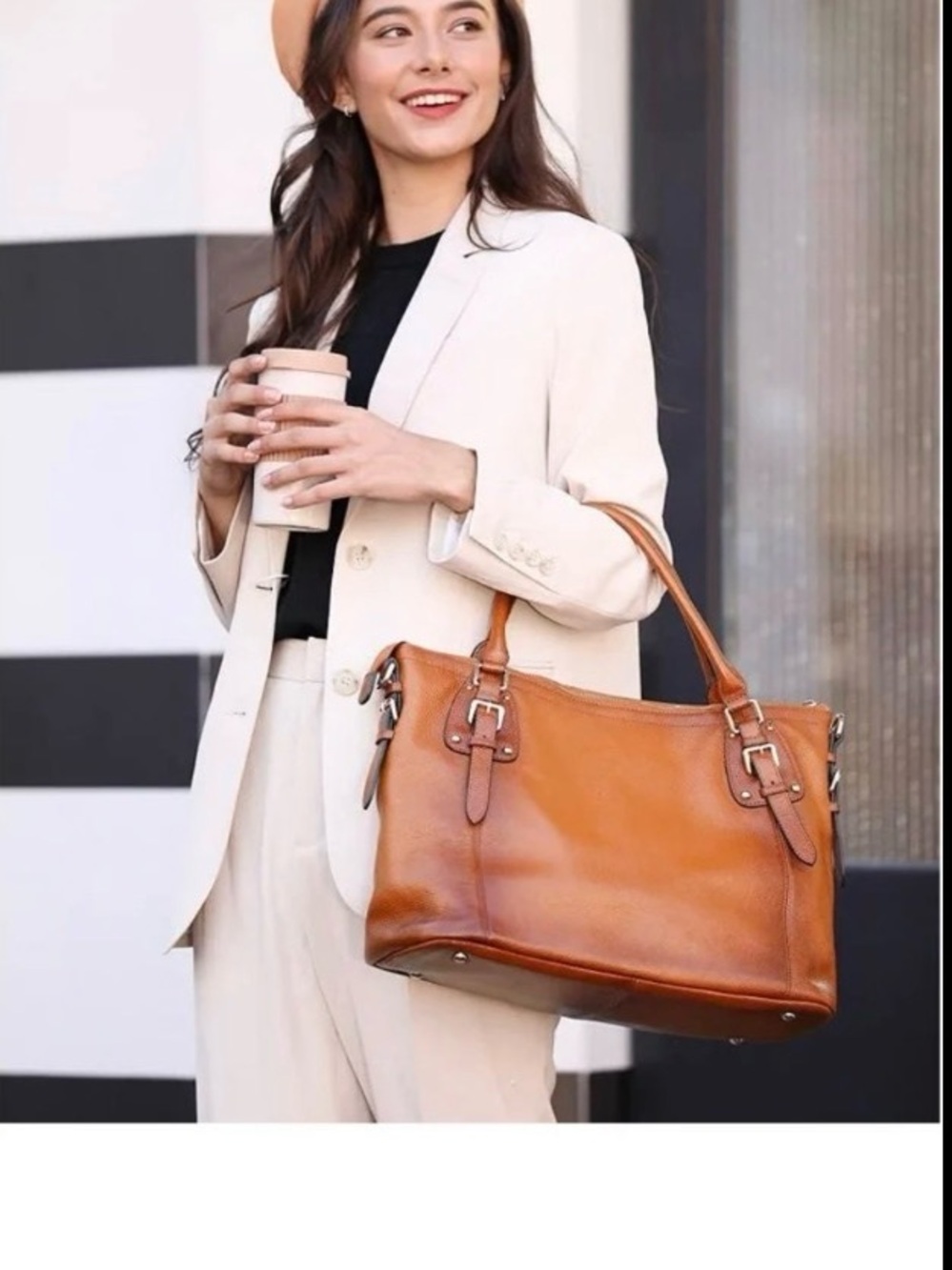 Women's Leather Tote Bag and wallet in Cognac Brown - Premium Everyday Carry